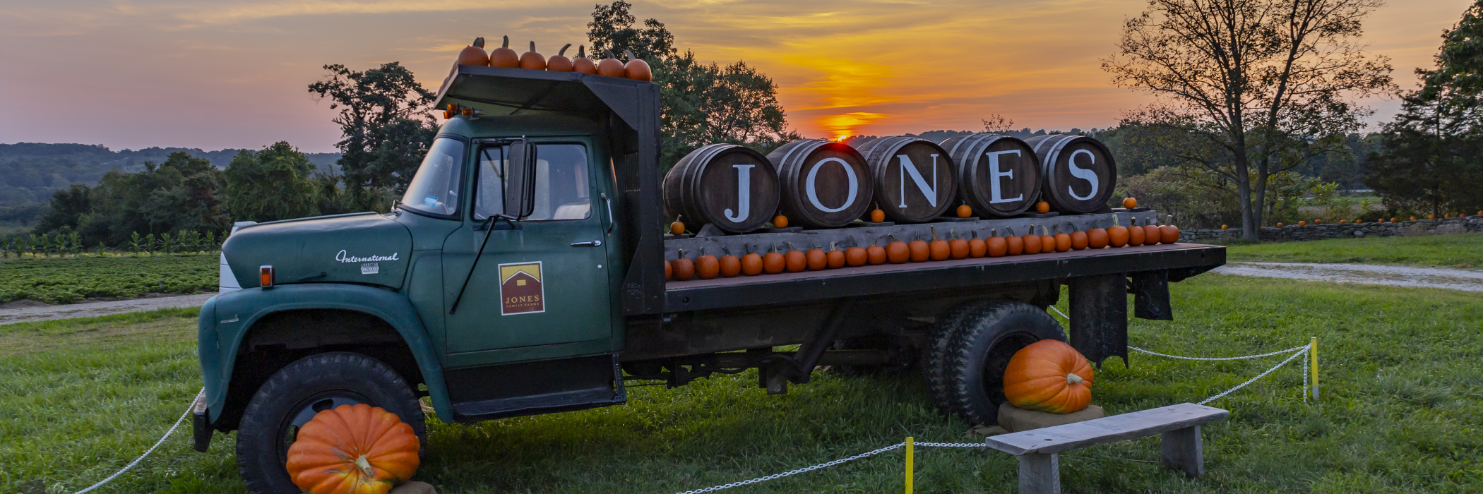 Fall Jones Truck - five wine barrels spell Jones